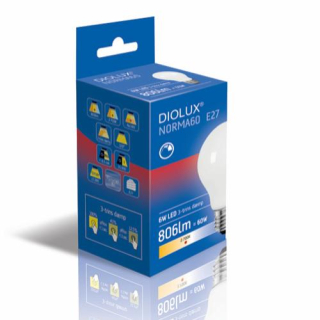 Diolux Norma60 6W/827 - E27 (806 lumen) -  3-trins dæmpning 