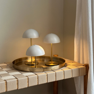 ALONG LED Minibordlampe beige/messing 3 stk. i æske med bakke